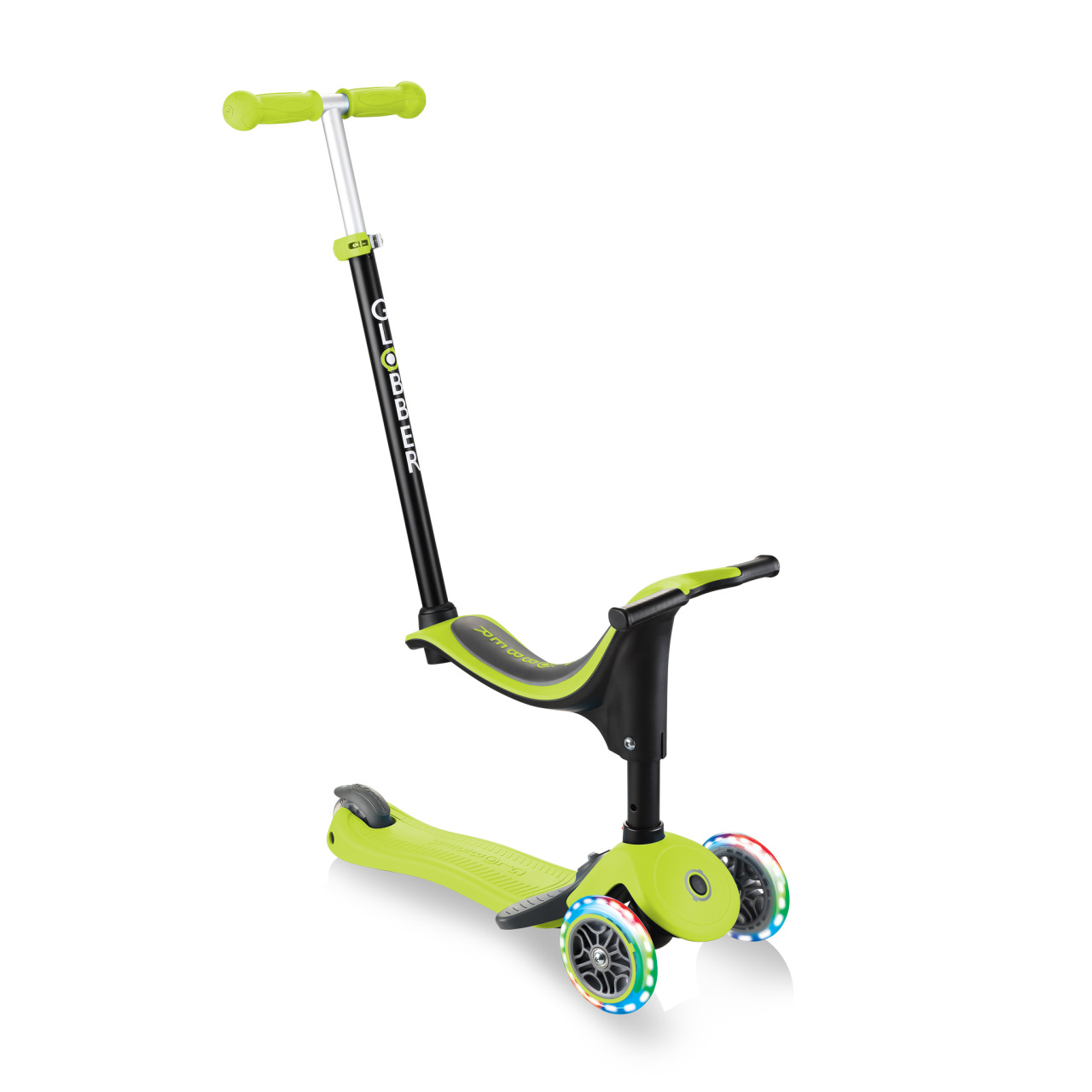 GO UP SPORTY PLUS LIGHTS Scooter With Seat Ride On Mode Lime Green