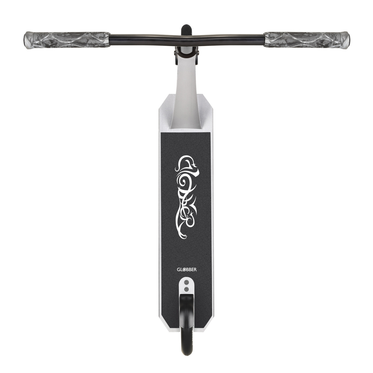 Globber GS 900 Best Stunt Scooter For Freestylers Aged 8 And Above With Tribal Patterned Deck And T Bar Design Grey